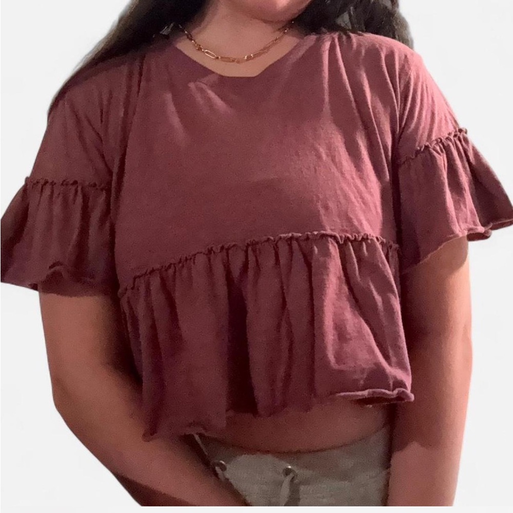 Altered State Mauve Ruffle Crop Top - Picture 2 of 4